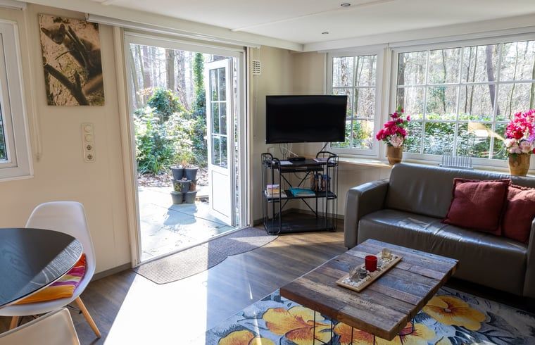 Bright living room in Holiday home in Emst, Veluwe, with access to the terrace.