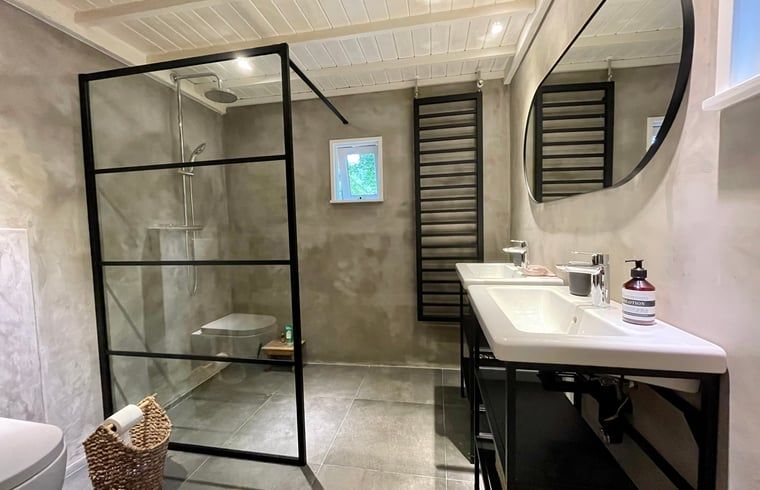 Modernes Badezimmer in Cottage in Emst, Ferienhaus Veluwe, Gelderland.