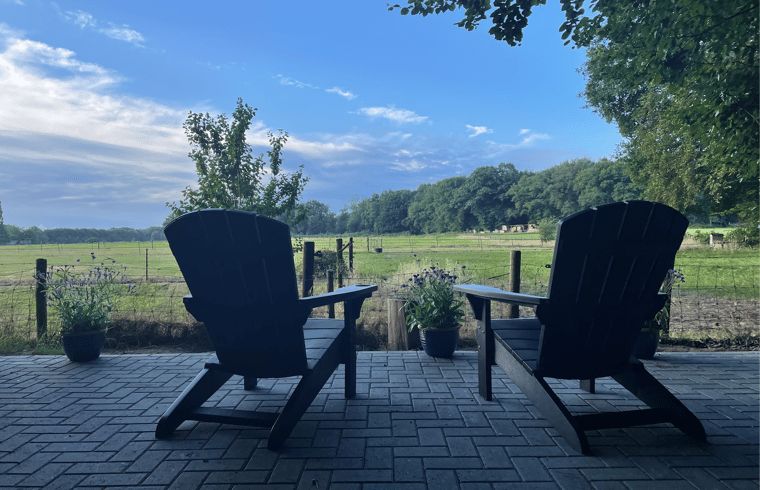 Blick ueber die Felder vom Ferienhaus in Ermelo, Veluwe, Gelderland.