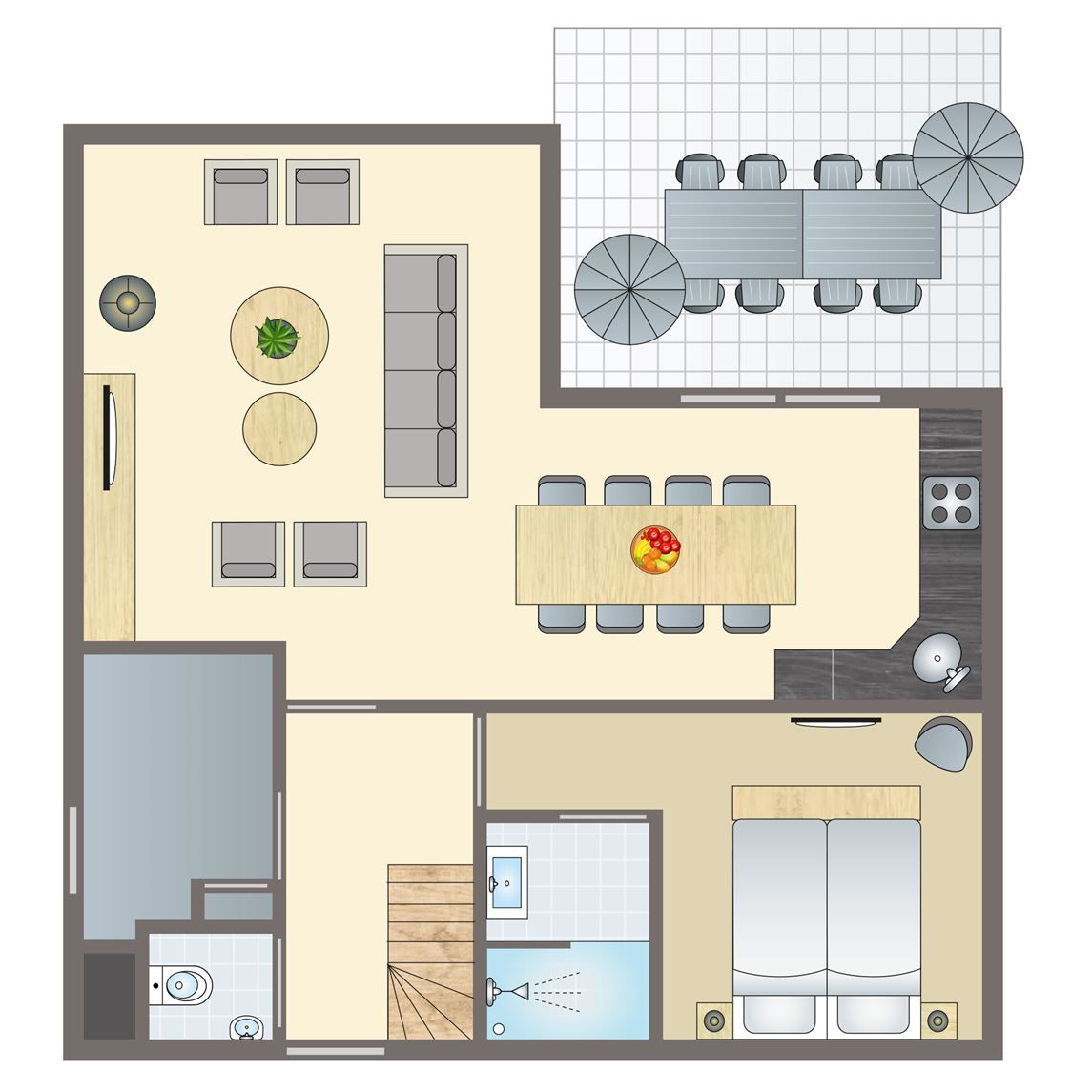 Miggelenberg 8-person bungalow in Hoenderloo, Veluwe, Gelderland with green surroundings.