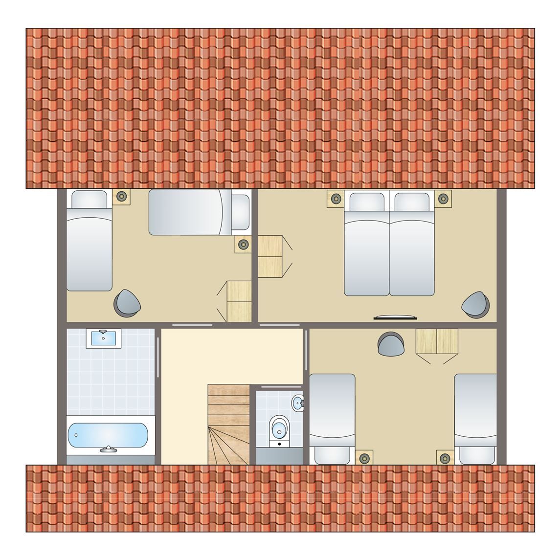 Spacious living room of Miggelenberg bungalow in Hoenderloo, Veluwe, Gelderland with lots of light.