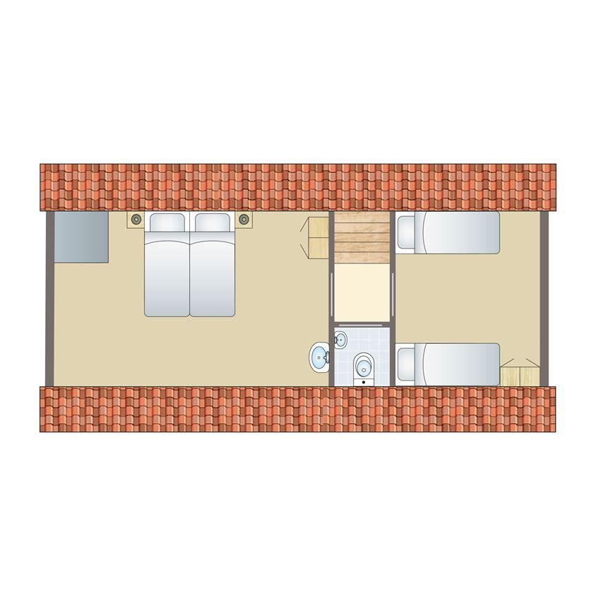 Plattegrond bovenverdieping Miggelenberg 8-persoons bungalow 8C, Hoenderloo, Veluwe.