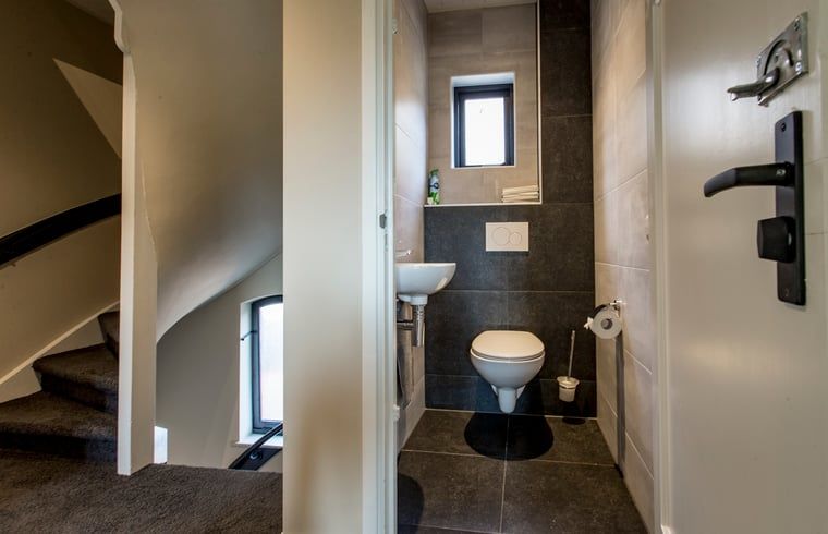 Compacte badkamer in Huisje in Hoenderloo, Veluwe, met moderne voorzieningen.