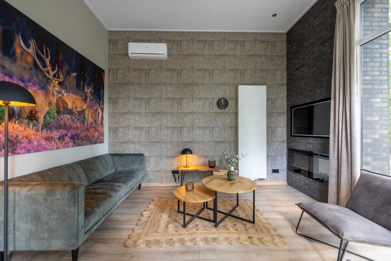 Gemtliche Sitzecke in freistehendem Haus in Hoenderloo, Veluwe, Gelderland. Ferienhaus mit schner Einrichtung.