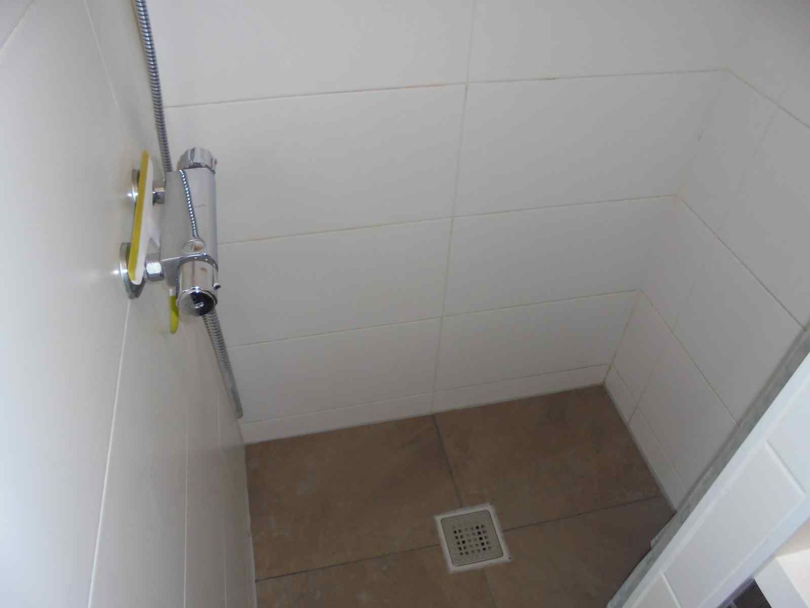 Walk-in shower in modern bathroom of vacation home DG1276, Putten, Veluwe.