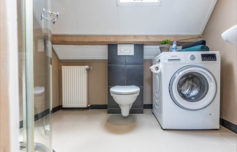 Upper floor with washing machine and toilet in Holiday cottage in Wezep Oldebroek, Veluwe, Gelderland.