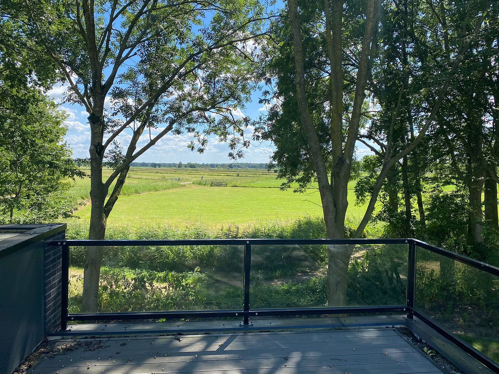 Genieen Sie den herrlichen Blick auf die Natur der Veluwe von der Terrasse des freistehenden Hauses in Hulshorst, Gelderland.