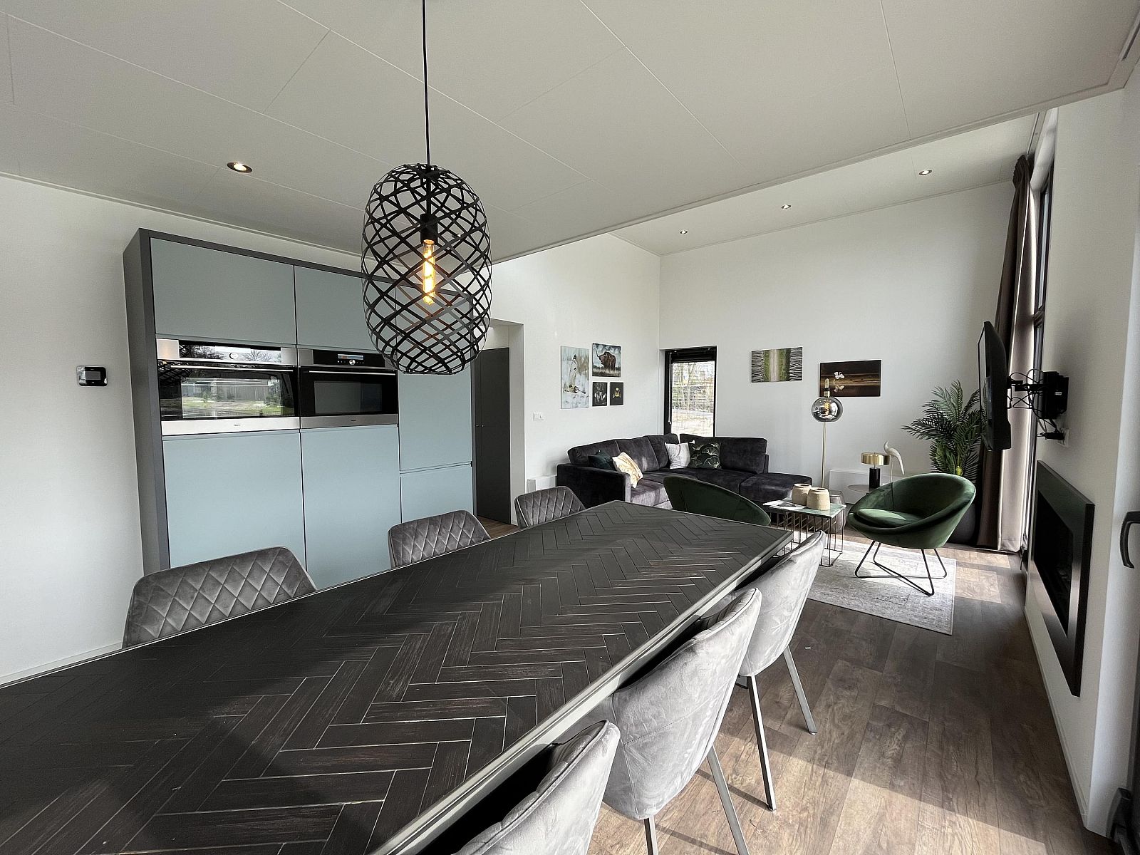 Moderne woonkamer van Vrijstaande woning in Hulshorst, Veluwe, Gelderland met stijlvol interieur en ruime eethoek.