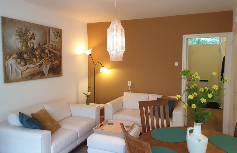 Stijlvolle woonkamer van Vakantiehuis in Otterlo, Veluwe, ideaal voor ontspanning en gezelligheid.