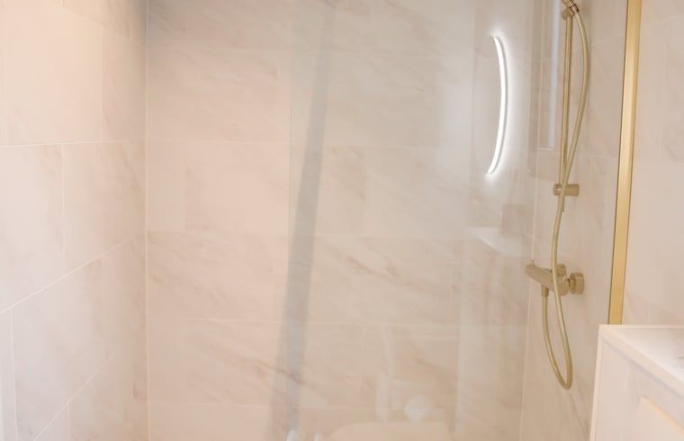 Luxe badkamer met douche in Huisje in Nunspeet, Veluwe, Gelderland.