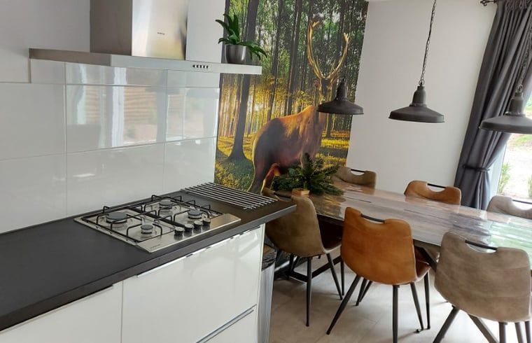 Modern dining room in Cottage in Nunspeet, Veluwe, overlooking the nature of Gelderland.