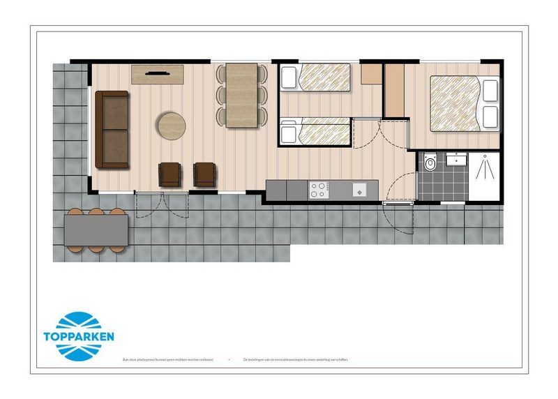 Plattegrond van Module 5 personen vakantiewoning in Lunteren, Gelderland, met ruime indeling.