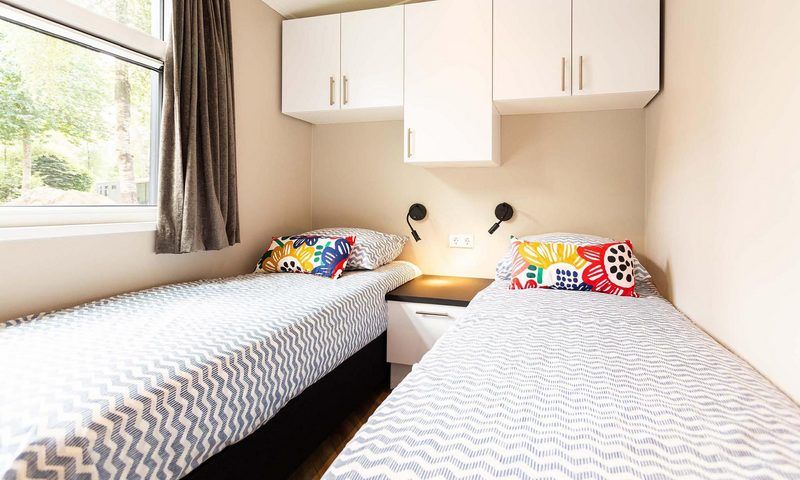 Gemuetliches Doppelzimmer im Silva 4 Personen Wellness-Ferienhaus, Lunteren, Veluwe, mit moderner Einrichtung.