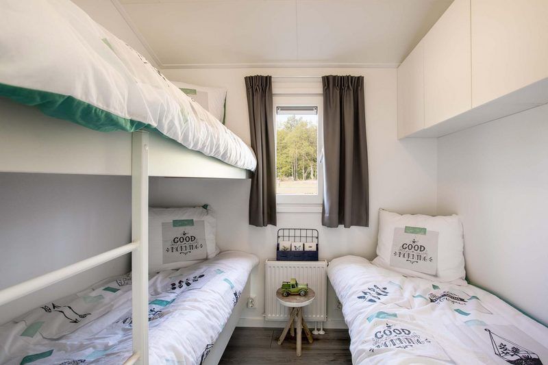 Kinderkamer met stapelbed in Ferox 5 personen Wellness vakantiehuis, Lunteren, Veluwe, perfect voor gezinnen.