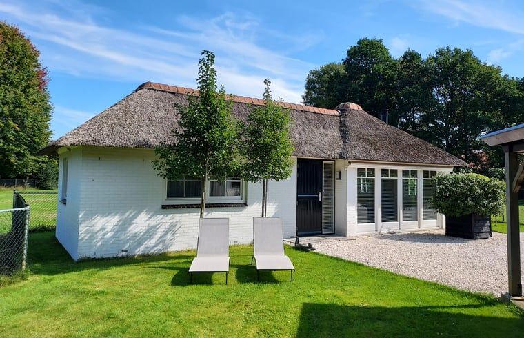 Ferienhaus in Heerde mit Reetdach und gruenem Garten an der Veluwe, Gelderland.