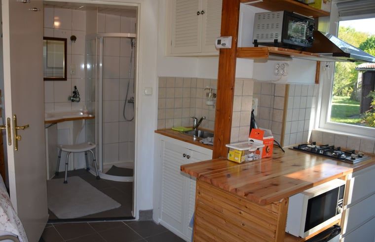 Kueche und Badezimmer im Ferienhaus in Hattemerbroek, Veluwe, Gelderland, mit moderner Ausstattung.