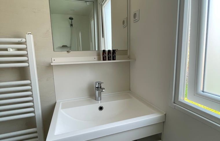 Stilvolles Badezimmer mit Waschbecken in Cottage in Lieren, Ferienunterkunft in der Veluwe in Gelderland.