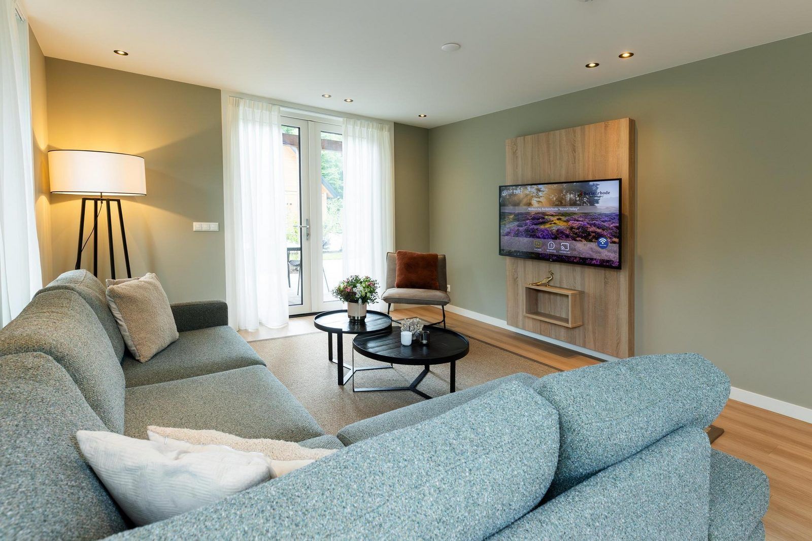 Gemuetliche Sitzecke in Bos Villa mit Whirlpool & Sauna in Wekerom, Veluwe, Gelderland. Ferienhaus fuer sechs Personen.