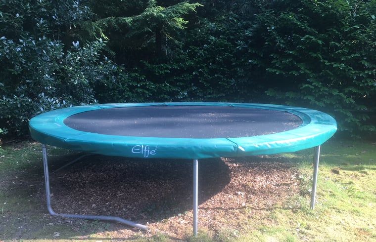 Trampolin im Garten des Ferienhauses in Bennekom, Veluwe, ideal fuer die Unterhaltung der Kinder.