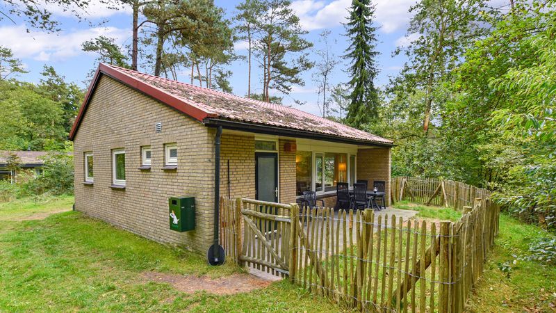Buitenaanzicht van Coldenhove 6-persoons hondenbungalow in Eerbeek, Veluwe, Gelderland.