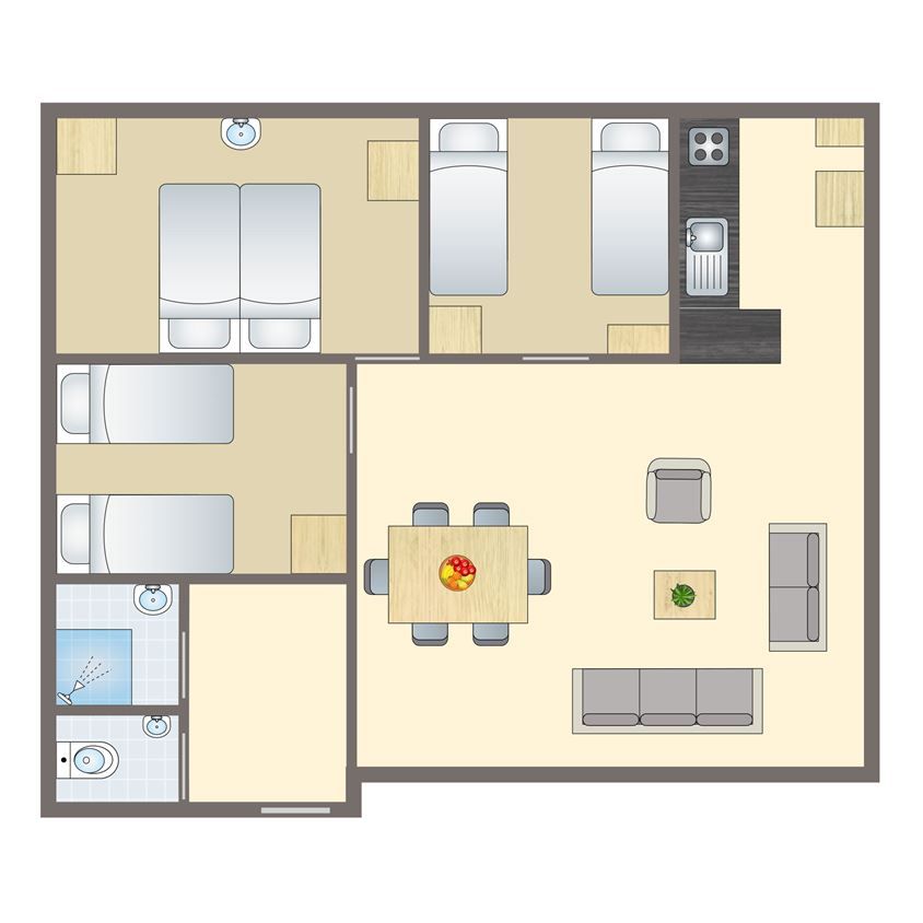 Plattegrond van Coldenhove 6-persoons hondenbungalow in Eerbeek, Veluwe, Gelderland.