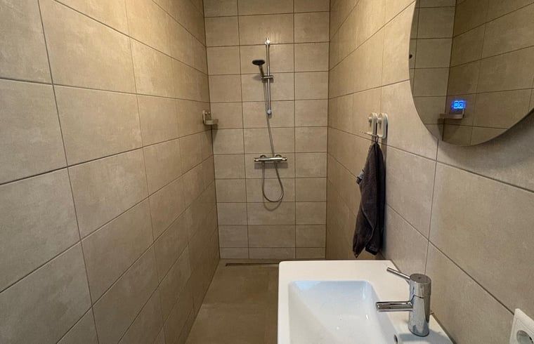 Modern bathroom in Holiday Home in Schildwolde, northeast Groningen, with stylish shower and sink.