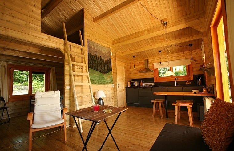 Open living space with wooden interior in Holiday home in Zoutkamp, Groningen.