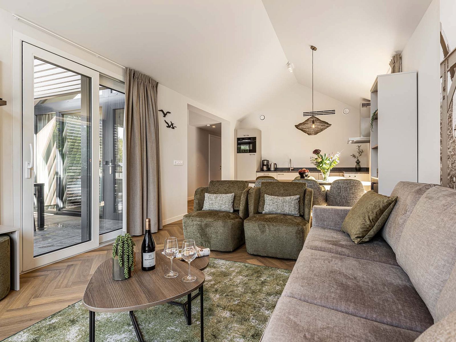 Stylish interior of Detached house in Sellingen, Southeast Groningen. Comfortable vacation home with modern furnishings and terrace.