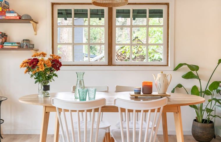 Cozy dining area in Cottage in Meijel overlooking the Limburg countryside.