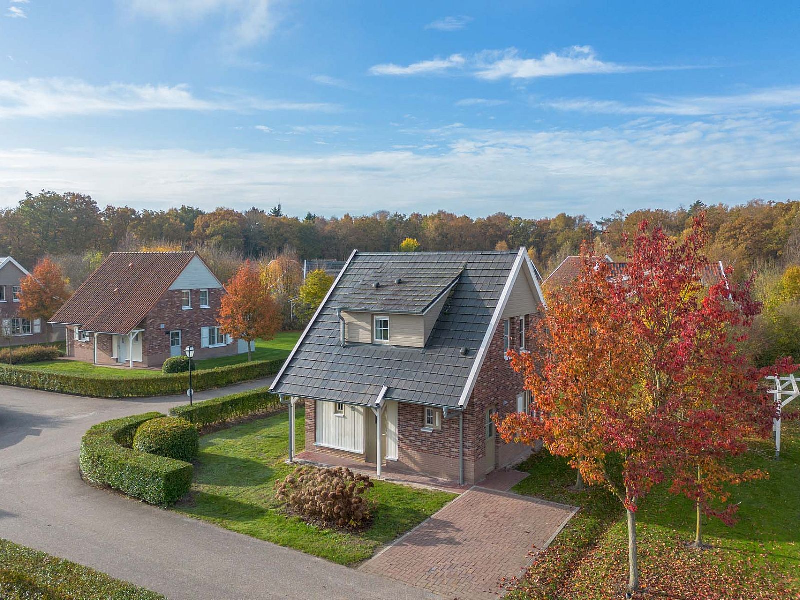 Vrijstaande woning in Arcen, Noord Limburg, biedt rustieke charme te midden van herfstlandschap, ideaal vakantiehuis voor natuurliefhebbers.