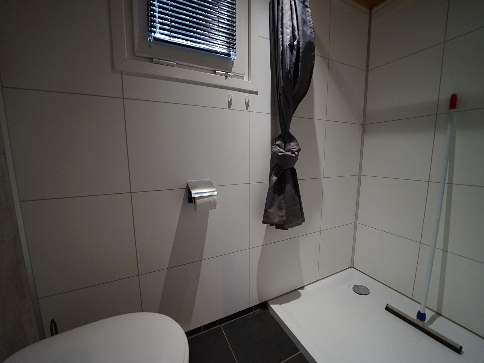 Modernes Badezimmer im freistehenden Haus in Belfeld, Nord-Limburg, mit Dusche und Toilette, ideales Ferienhaus zum Entspannen.