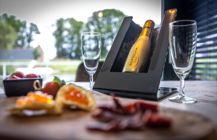 Champagner und Knabbereien im Ferienhaus in Merselo, Nord-Limburg, fuer ein Luxus-Erlebnis.