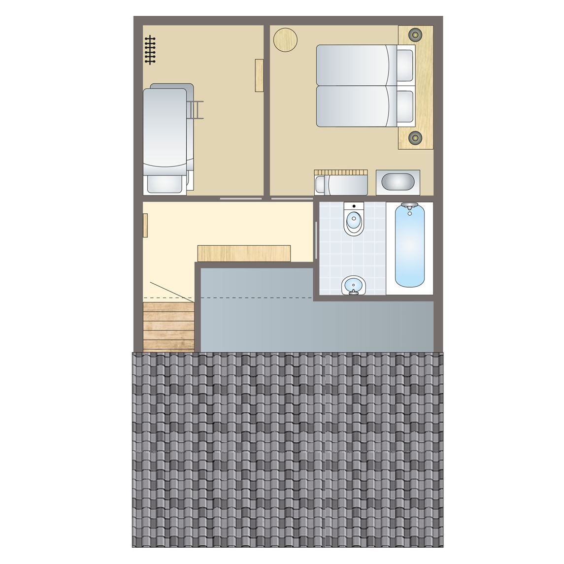 Gezellige woonkamer in Domein De Schatberg 6-persoons kinderbungalow, Sevenum, Limburg met moderne inrichting.