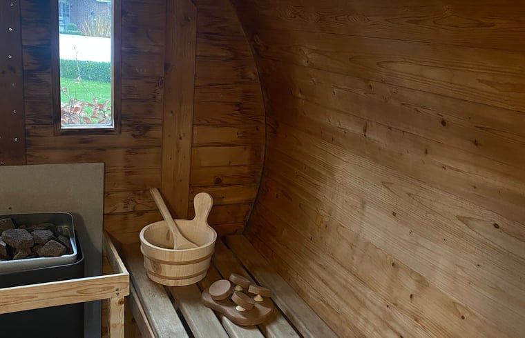 Holzsauna im Ferienhaus in Baexem, Nord-Limburg fuer ultimative Entspannung.