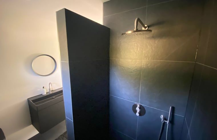 Modern bathroom in Cottage in Wanssum, cottage in North Limburg with rain shower.