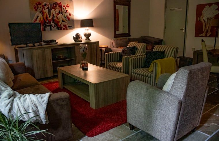 Spacious living room with modern furnishings in Cottage in Valkenburg, vacation home in South Limburg.