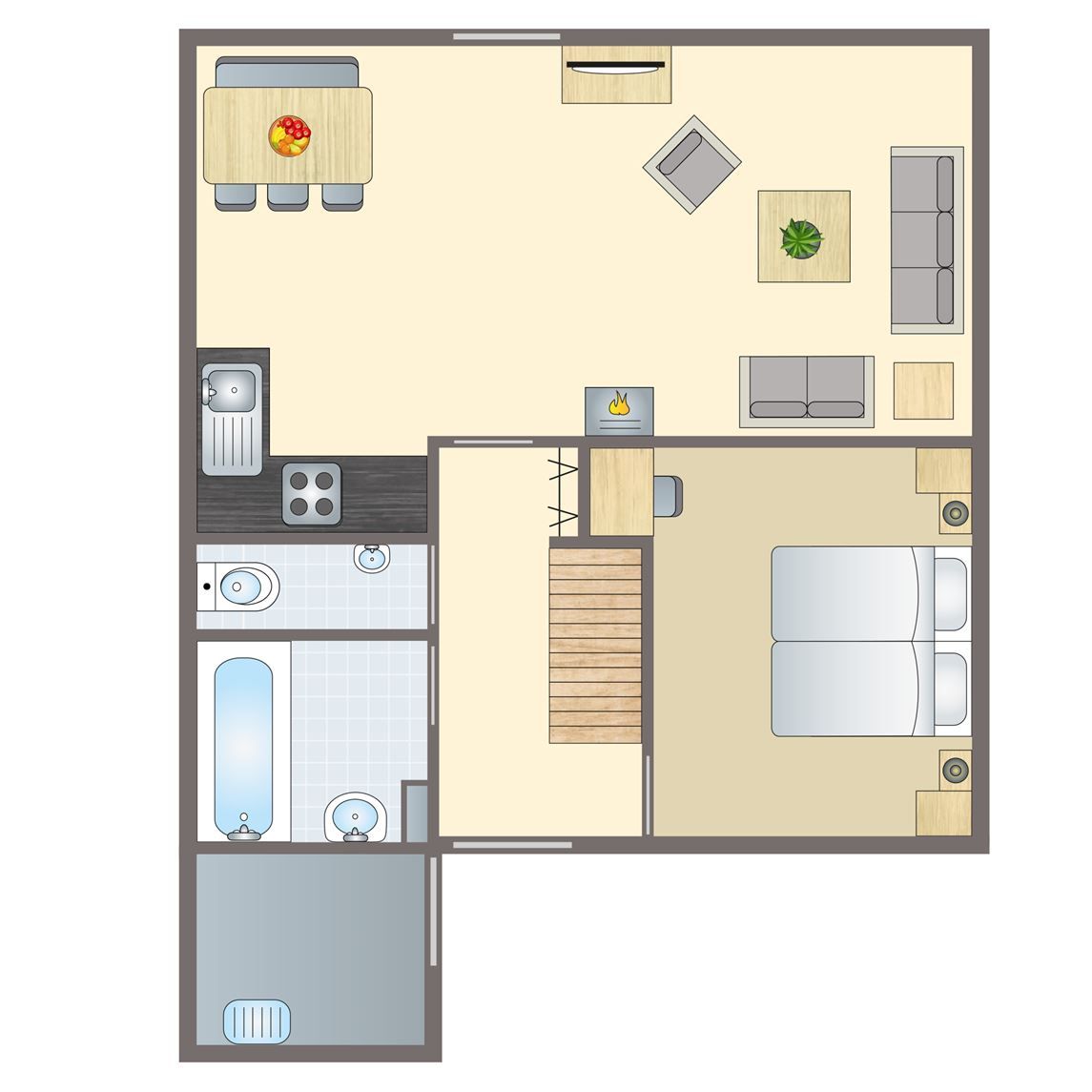 Vorderansicht des Hoog Vaals 2-Bett-Bungalows 2C1 in Vaals, Suedlimburg, umgeben von gruener Natur.
