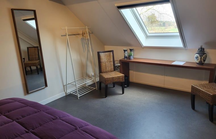 Terrace with swing set and flowers at Huisje in Zeeland, a charming vacation home in De Peel.