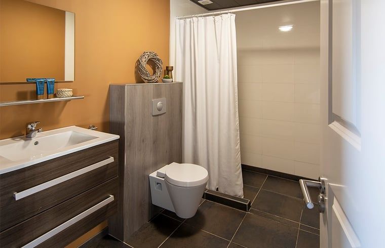 Stilvolles Badezimmer im Ferienhaus in Deurne, gelegen in De Peel, Nordbrabant.