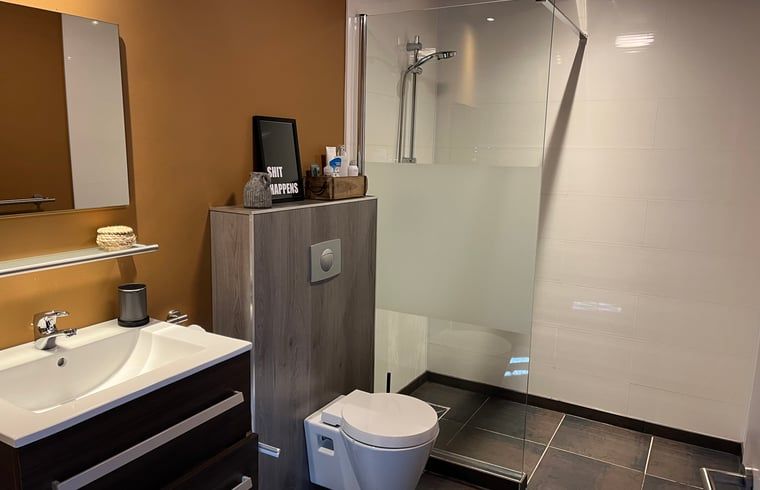 Moderne Dusche im Ferienhaus in Deurne, gelegen in De Peel, Nordbrabant.