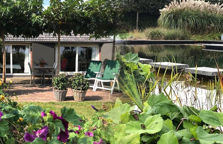 Geniet van de serene tuin bij Huisje in Baarle-Nassau, vakantiehuis in Noord Brabant, met prachtig uitzicht op de natuur.
