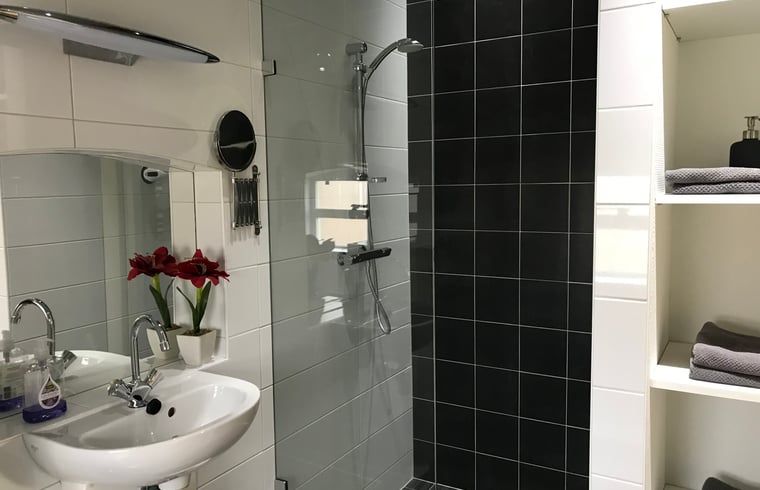 Stilvolles Badezimmer im Ferienhaus in Baarle Nassau, Komfort in der Natur von Kempen, Nordbrabant.