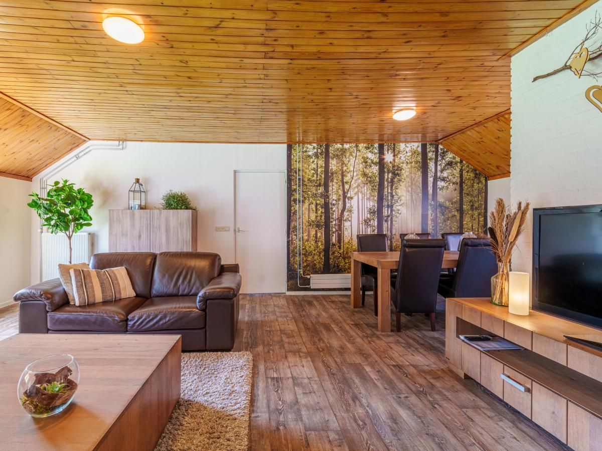 Wohnzimmer mit Holzdecke in Achter de Vijf Linden, Ferienhaus in Knegsel.