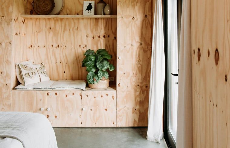 Stylish interior of Holiday home in Chaam with wooden interior in Heart of Brabant, North Brabant.