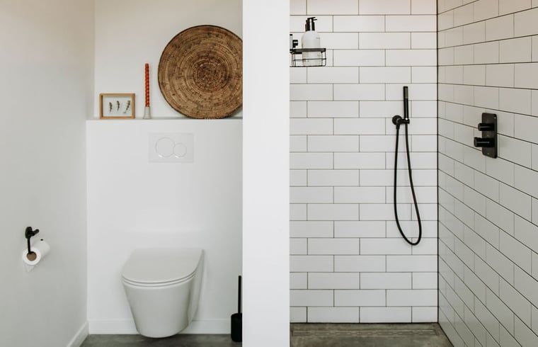 Sleek and modern shower in Holiday home in Chaam, North Brabant, ideal for luxury stay in Heart of Brabant.