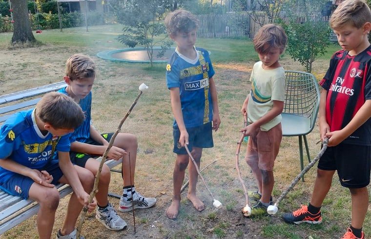Children roast marshmallows at Cottage in Kaatsheuvel, vacation home in North Brabant.