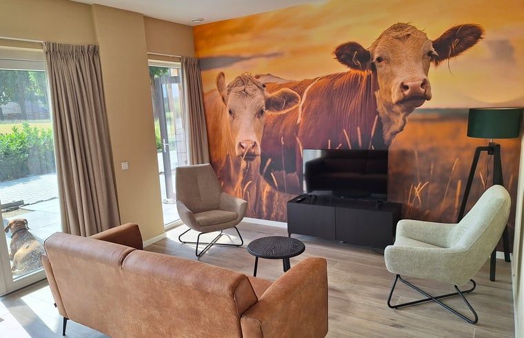 Gemuetliches Wohnzimmer in Cottage in De Moer, Ferienhaus in Hart van Brabant mit laendlicher Wanddekoration.