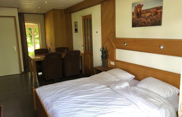 Uitkijk op terras vanuit Vakantiehuisje in Cuijk, Noordoost Brabant, Noord Brabant.