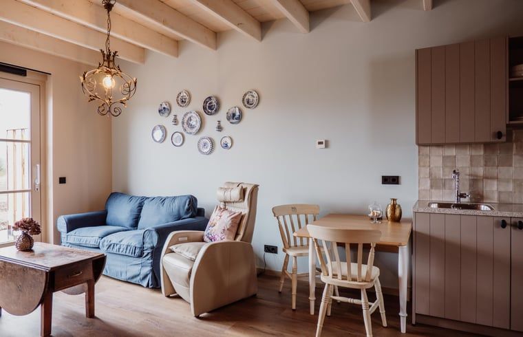 Gezellige woonkamer in Vakantiehuis in Sint-Oedenrode, Noord Brabant, met comfortabele zithoek en stijlvolle decoratie.