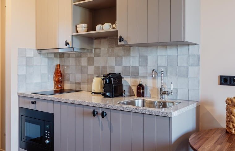 Moderne keuken in Vakantiehuis in Sint-Oedenrode, gelegen in het groene Noordoost Brabant, Noord Brabant. Perfect voor culinaire liefhebbers.